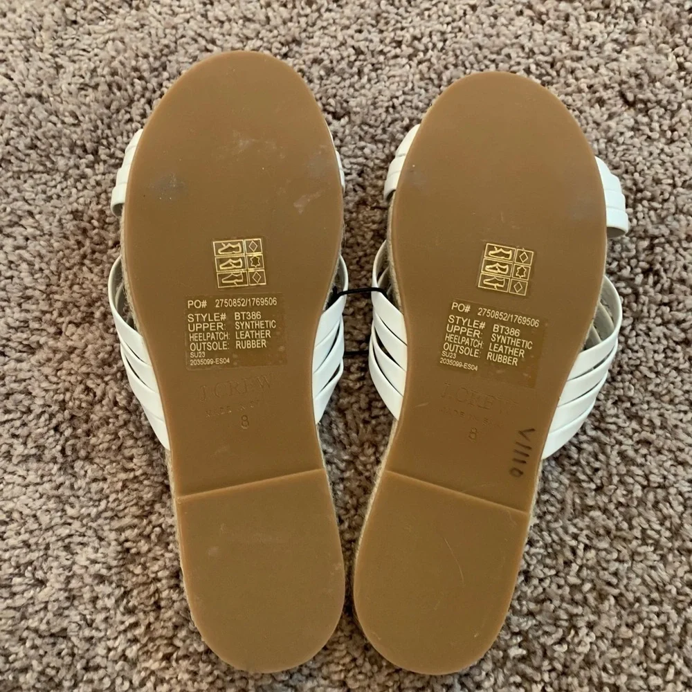 New J.Crew Spain Knotted Espadrilles Slides Leather Jute White Cream Boho Size 8